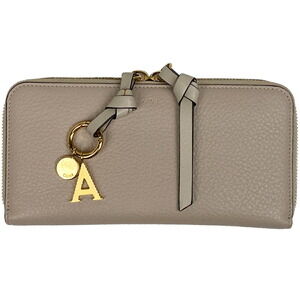 Chloe Logo Round Zip Long Wallet Charm Pink Beige Leather